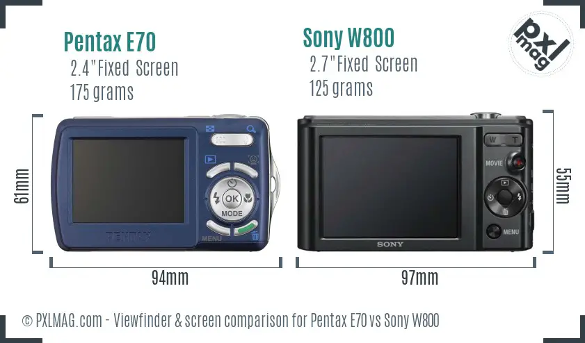 Pentax E70 vs Sony W800 Screen and Viewfinder comparison