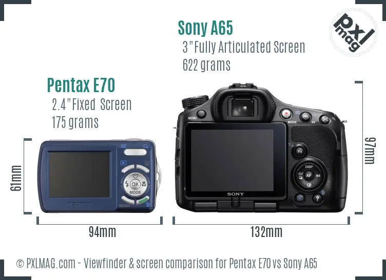 Pentax E70 vs Sony A65 Screen and Viewfinder comparison