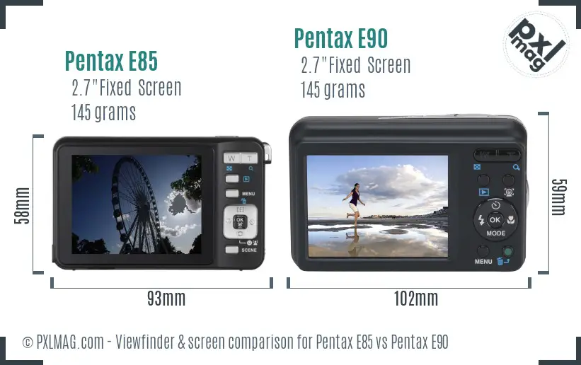 Pentax E85 vs Pentax E90 Screen and Viewfinder comparison
