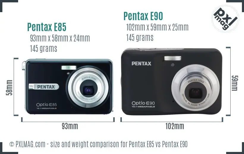 Pentax E85 vs Pentax E90 size comparison