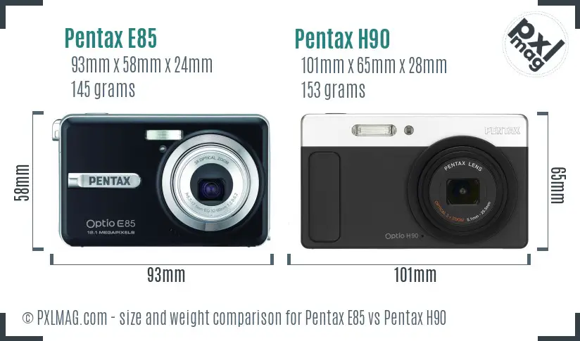 Pentax E85 vs Pentax H90 size comparison