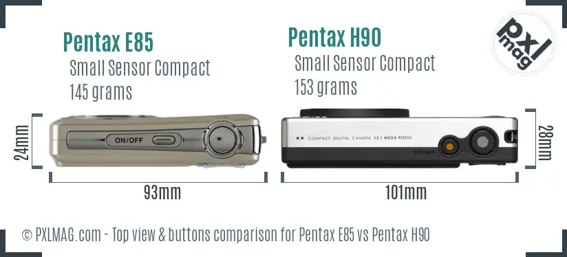 Pentax E85 vs Pentax H90 top view buttons comparison