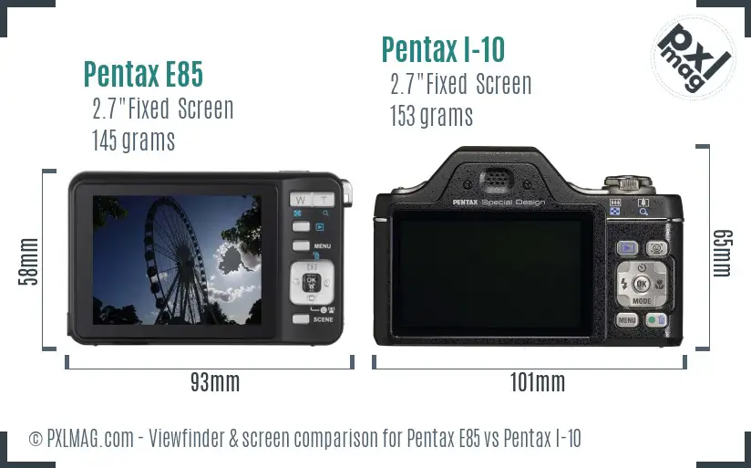 Pentax E85 vs Pentax I-10 Screen and Viewfinder comparison