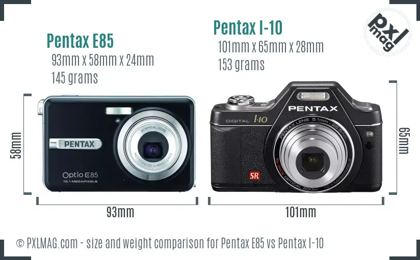 Pentax E85 vs Pentax I-10 size comparison