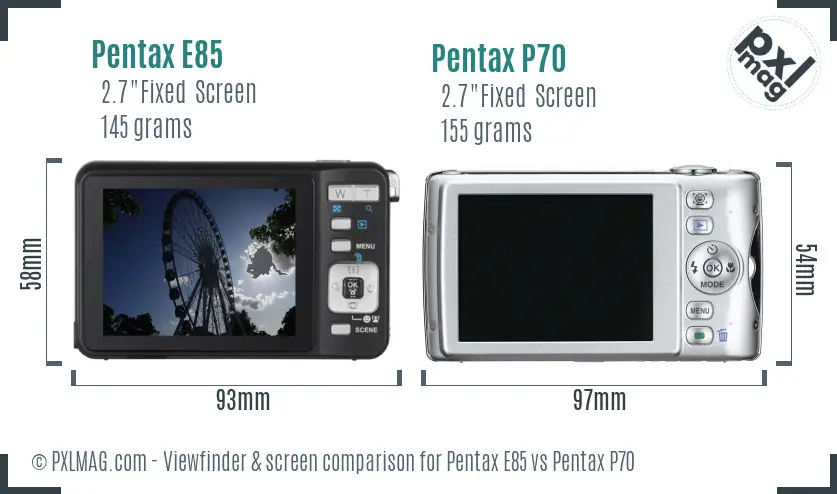 Pentax E85 vs Pentax P70 Screen and Viewfinder comparison