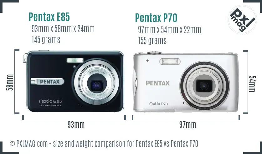Pentax E85 vs Pentax P70 size comparison