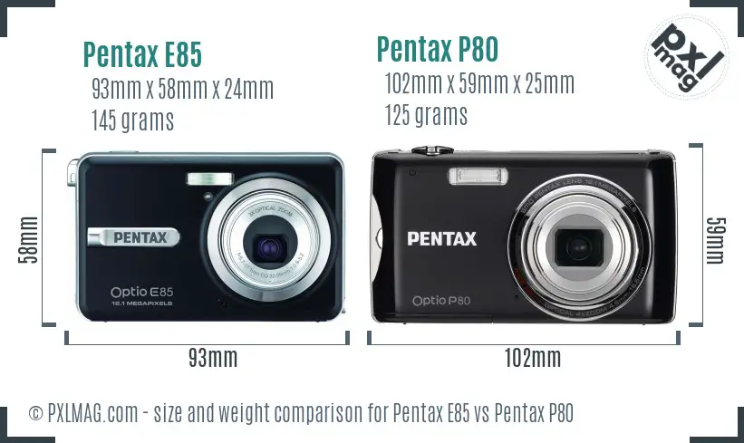 Pentax E85 vs Pentax P80 size comparison