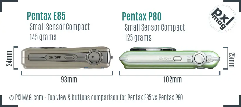 Pentax E85 vs Pentax P80 top view buttons comparison