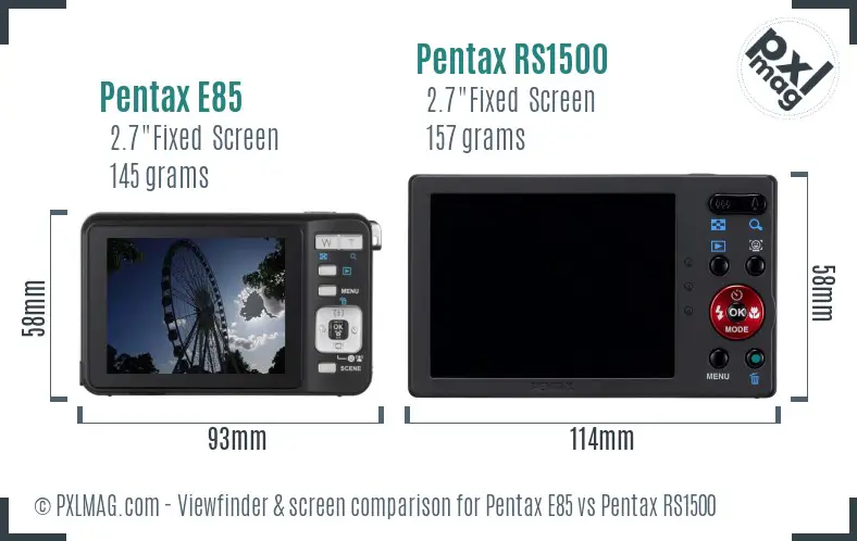 Pentax E85 vs Pentax RS1500 Screen and Viewfinder comparison