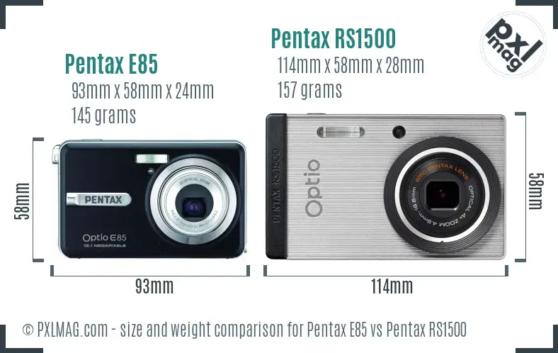 Pentax E85 vs Pentax RS1500 size comparison