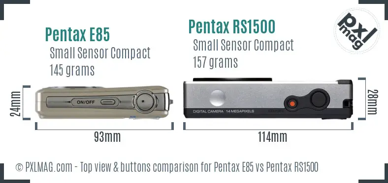 Pentax E85 vs Pentax RS1500 top view buttons comparison
