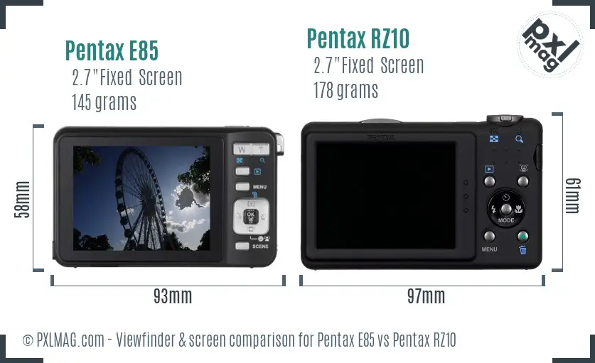 Pentax E85 vs Pentax RZ10 Screen and Viewfinder comparison