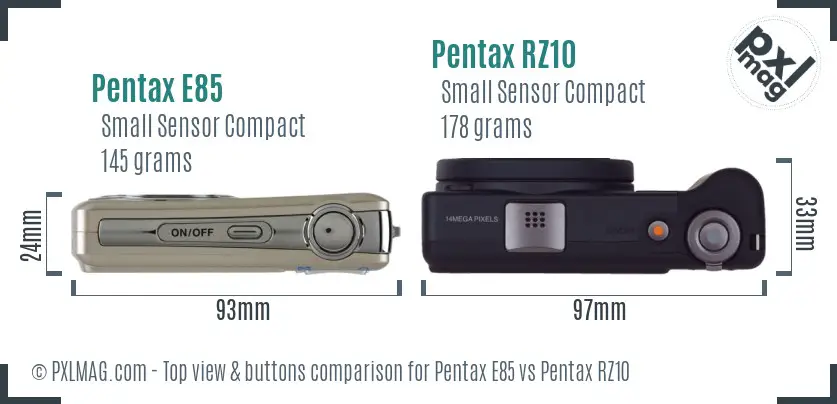 Pentax E85 vs Pentax RZ10 top view buttons comparison