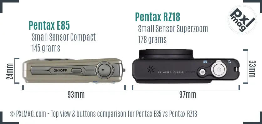 Pentax E85 vs Pentax RZ18 top view buttons comparison