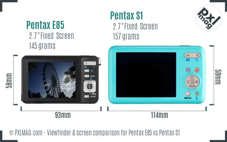 Pentax E85 vs Pentax S1 Screen and Viewfinder comparison