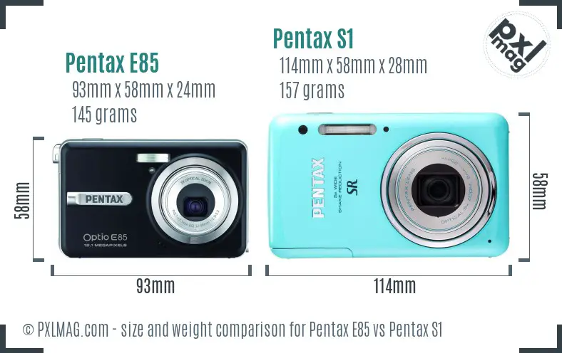 Pentax E85 vs Pentax S1 size comparison