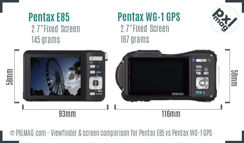 Pentax E85 vs Pentax WG-1 GPS Screen and Viewfinder comparison