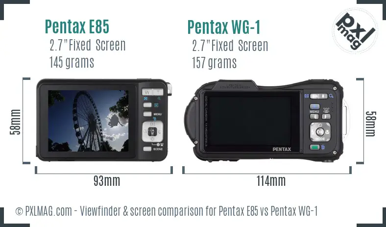 Pentax E85 vs Pentax WG-1 Screen and Viewfinder comparison