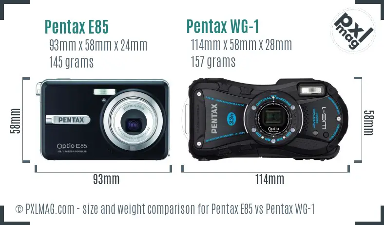 Pentax E85 vs Pentax WG-1 size comparison
