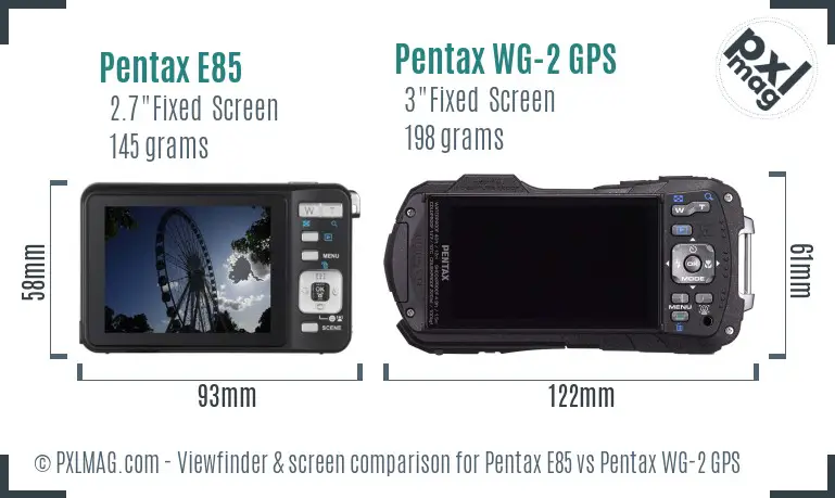 Pentax E85 vs Pentax WG-2 GPS Screen and Viewfinder comparison