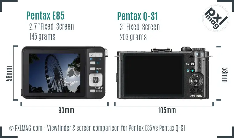 Pentax E85 vs Pentax Q-S1 Screen and Viewfinder comparison