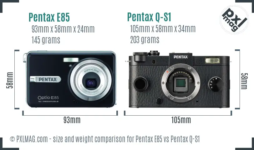 Pentax E85 vs Pentax Q-S1 size comparison