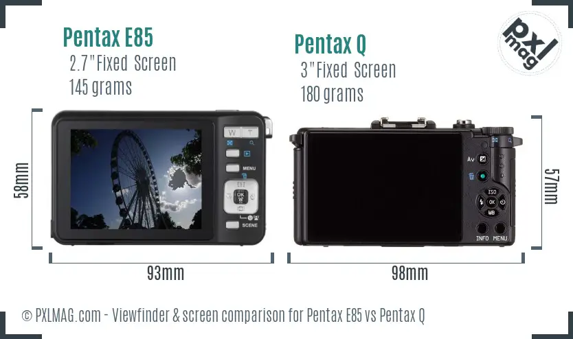 Pentax E85 vs Pentax Q Screen and Viewfinder comparison