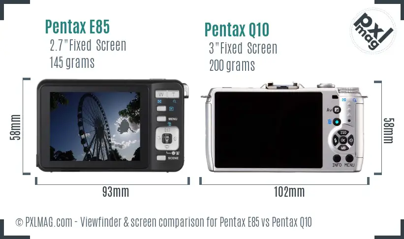 Pentax E85 vs Pentax Q10 Screen and Viewfinder comparison