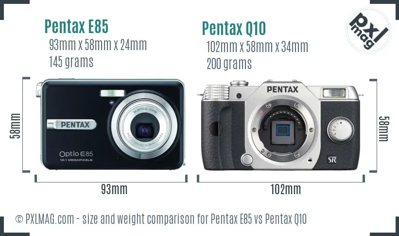 Pentax E85 vs Pentax Q10 size comparison