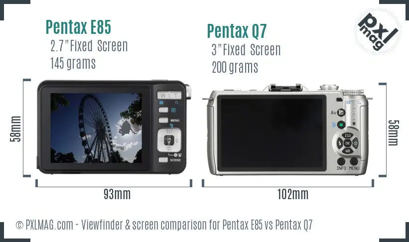 Pentax E85 vs Pentax Q7 Screen and Viewfinder comparison