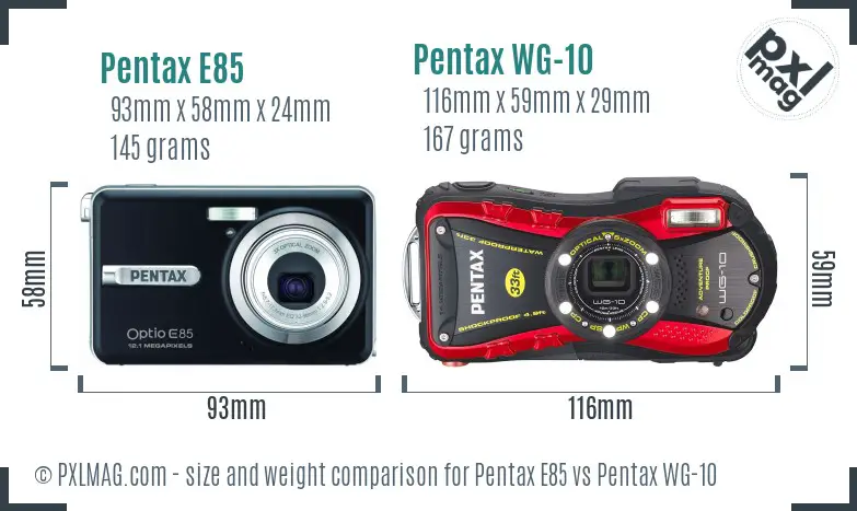 Pentax E85 vs Pentax WG-10 size comparison Pentax E85 vs Pentax WG-10 size comparison