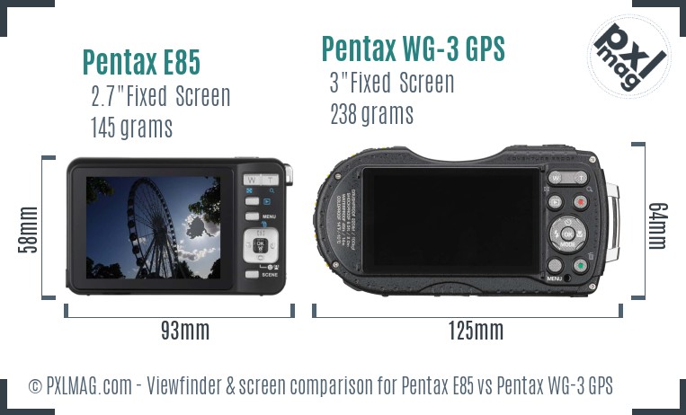 Pentax E85 vs Pentax WG-3 GPS Screen and Viewfinder comparison