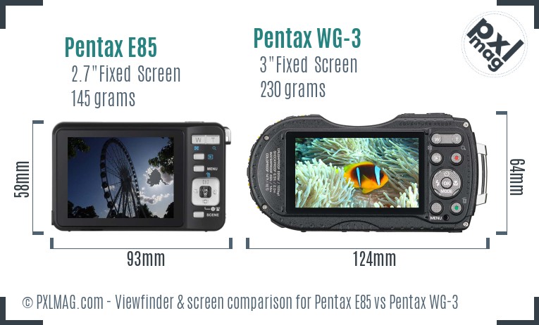 Pentax E85 vs Pentax WG-3 Screen and Viewfinder comparison