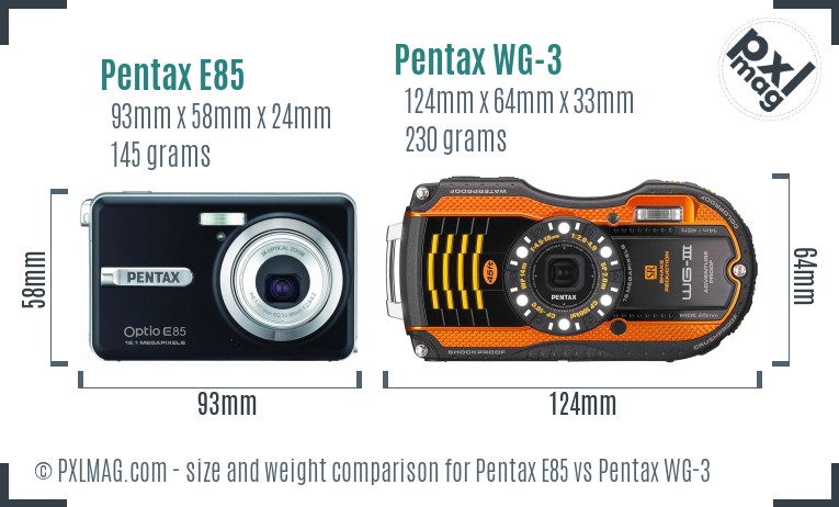 Pentax E85 vs Pentax WG-3 size comparison Pentax E85 vs Pentax WG-3 size comparison