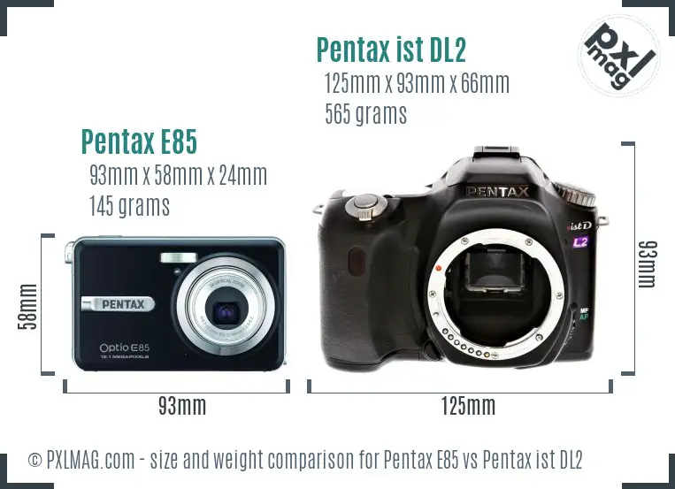 Pentax E85 vs Pentax ist DL2 size comparison