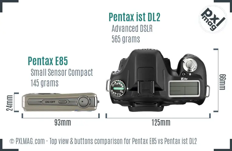 Pentax E85 vs Pentax ist DL2 top view buttons comparison