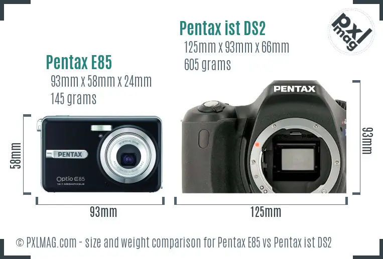 Pentax E85 vs Pentax ist DS2 size comparison