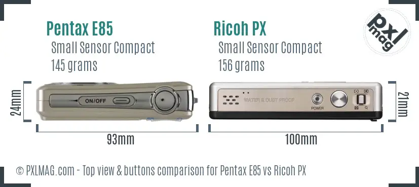 Pentax E85 vs Ricoh PX top view buttons comparison