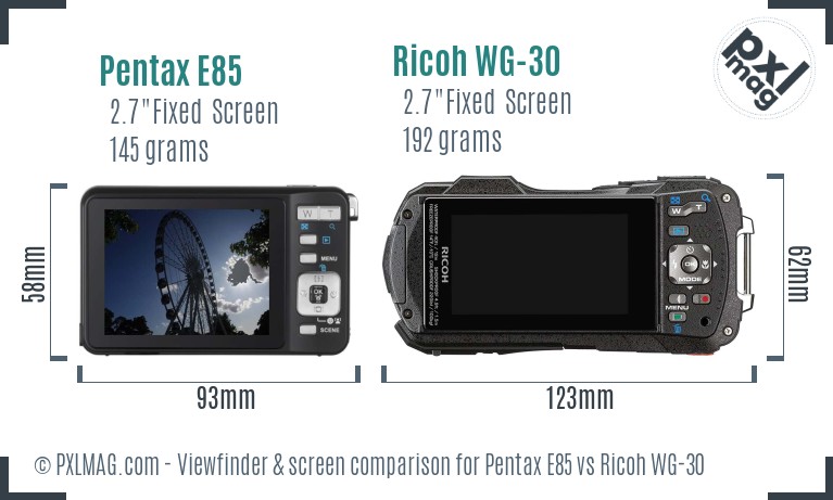 Pentax E85 vs Ricoh WG-30 Screen and Viewfinder comparison