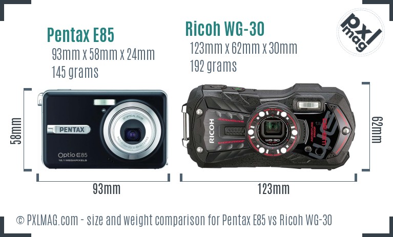 Pentax E85 vs Ricoh WG-30 size comparison Pentax E85 vs Ricoh WG-30 size comparison