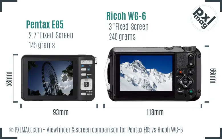 Pentax E85 vs Ricoh WG-6 Screen and Viewfinder comparison Pentax E85 vs Ricoh WG-6 Screen and Viewfinder comparison