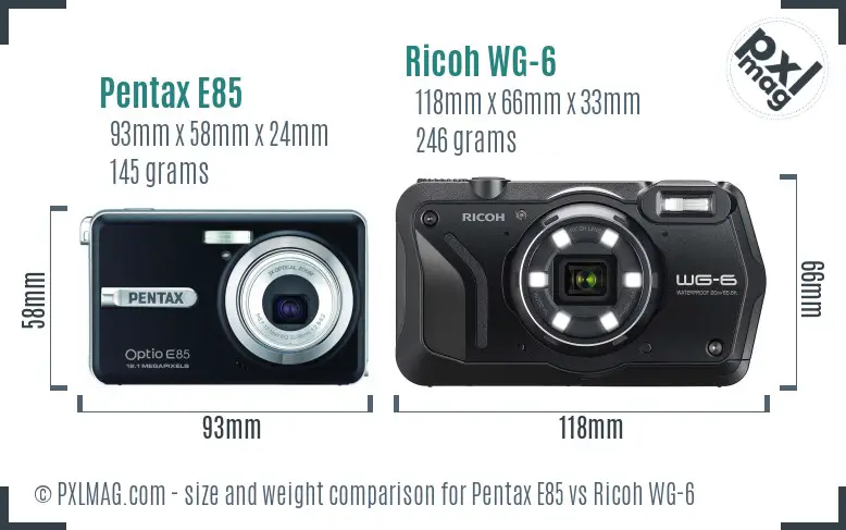 Pentax E85 vs Ricoh WG-6 size comparison Pentax E85 vs Ricoh WG-6 size comparison