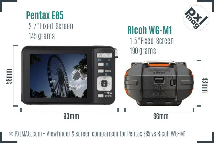 Pentax E85 vs Ricoh WG-M1 Screen and Viewfinder comparison