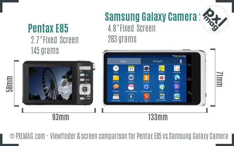 Pentax E85 vs Samsung Galaxy Camera 2 Screen and Viewfinder comparison