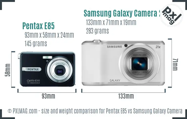 Pentax E85 vs Samsung Galaxy Camera 2 size comparison