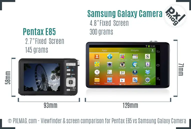 Pentax E85 vs Samsung Galaxy Camera Screen and Viewfinder comparison