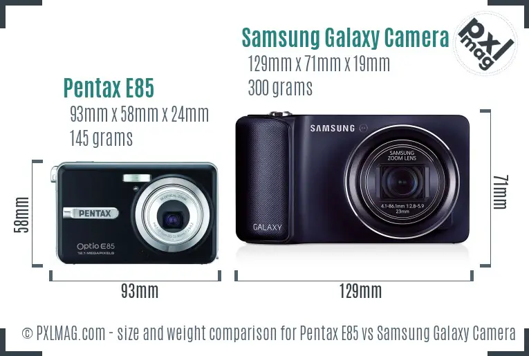 Pentax E85 vs Samsung Galaxy Camera size comparison