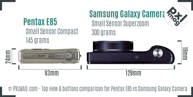 Pentax E85 vs Samsung Galaxy Camera top view buttons comparison