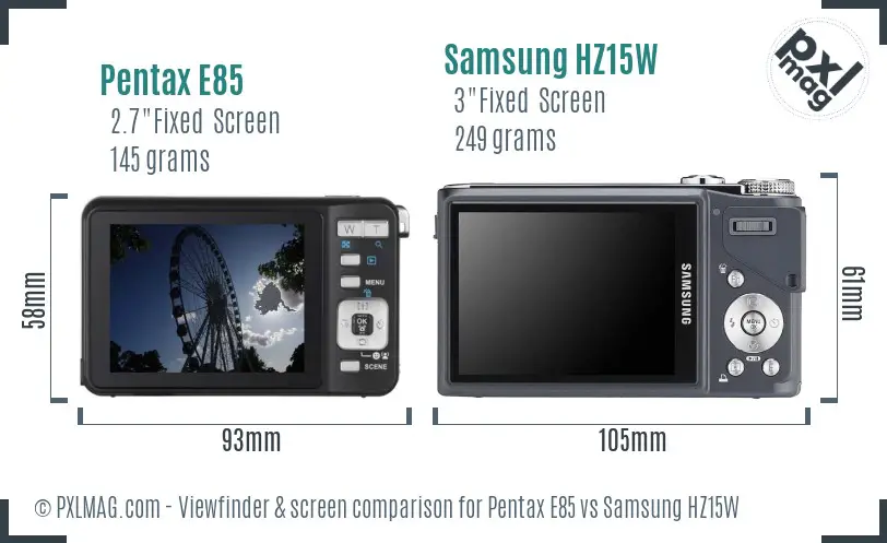 Pentax E85 vs Samsung HZ15W Screen and Viewfinder comparison Pentax E85 vs Samsung HZ15W Screen and Viewfinder comparison