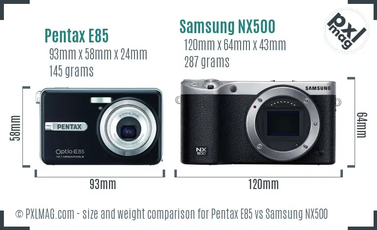 Pentax E85 vs Samsung NX500 size comparison